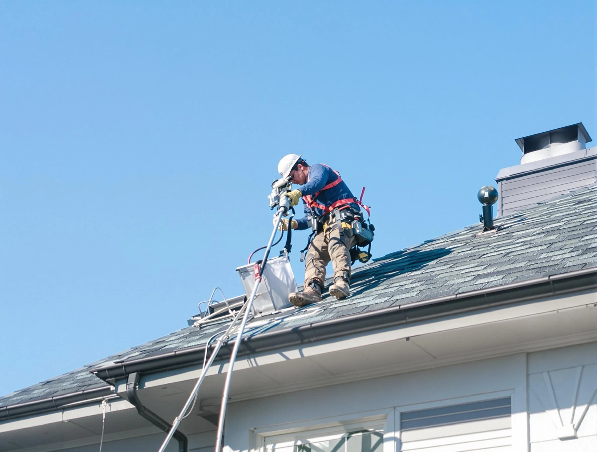 Buffalo Dryer Vent Cleaning certified technician cleaning a roof-mounted dryer vent system in Buffalo