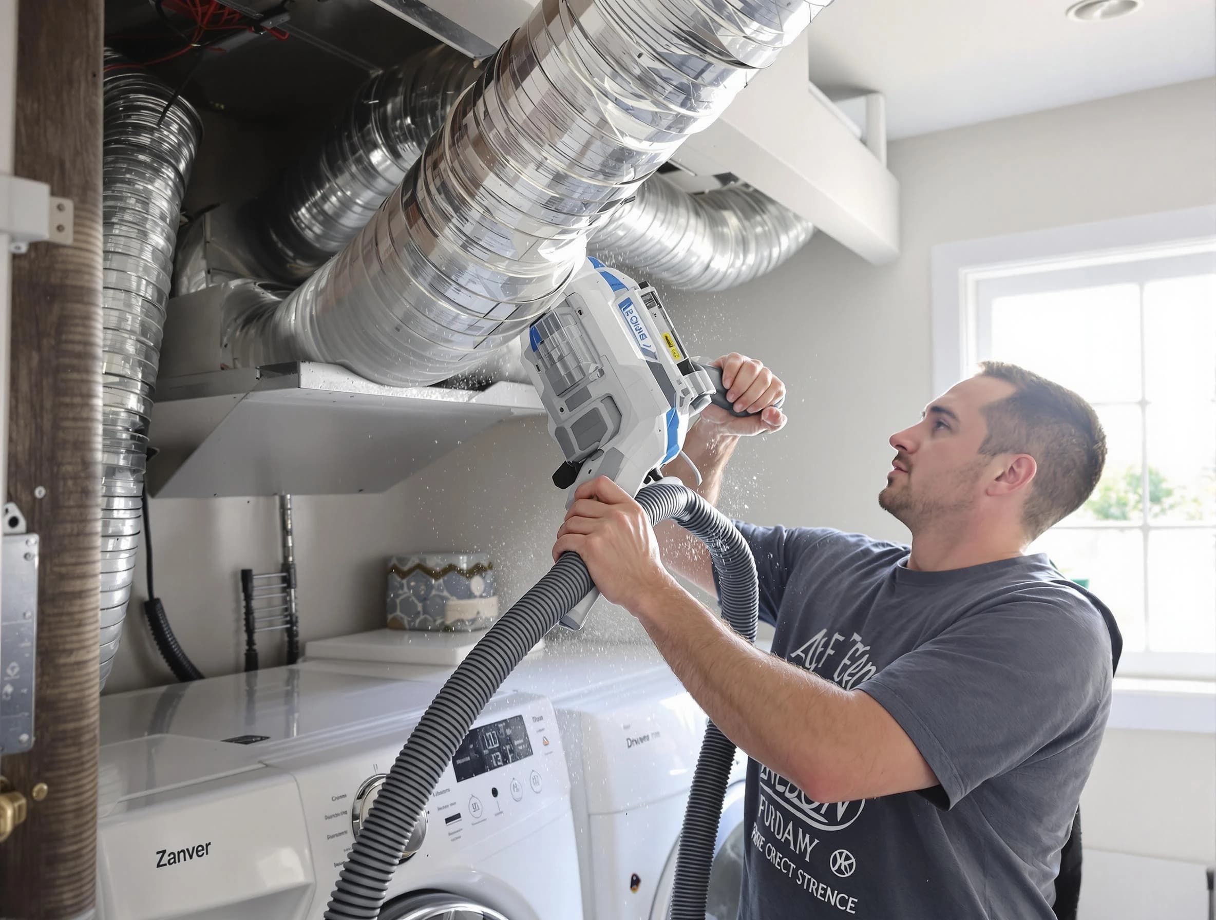 Buffalo Dryer Vent Cleaning specialist cleaning deep within a dryer vent duct system in Buffalo