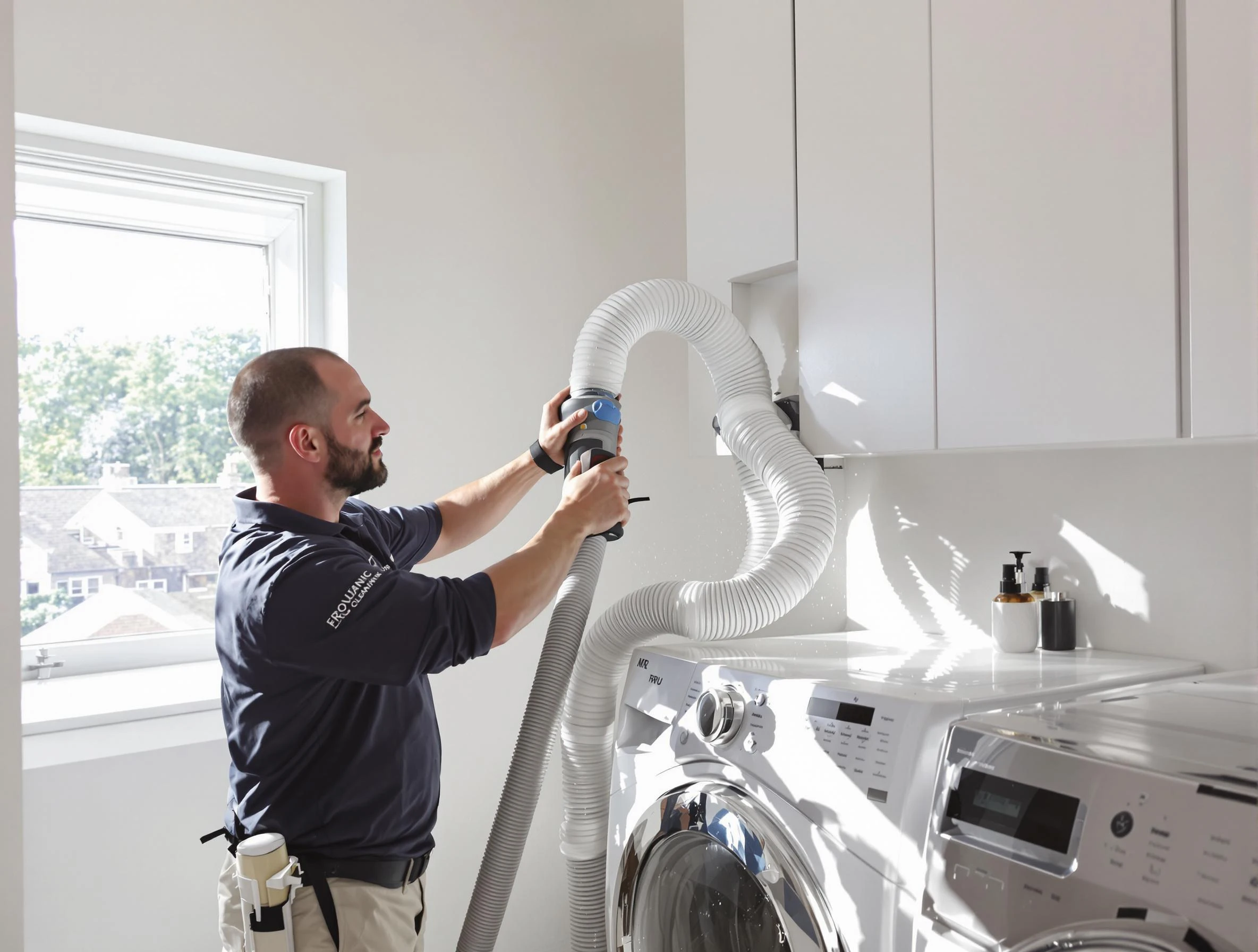 Certified Buffalo Dryer Vent Cleaning technician performing dryer vent cleaning in Buffalo
